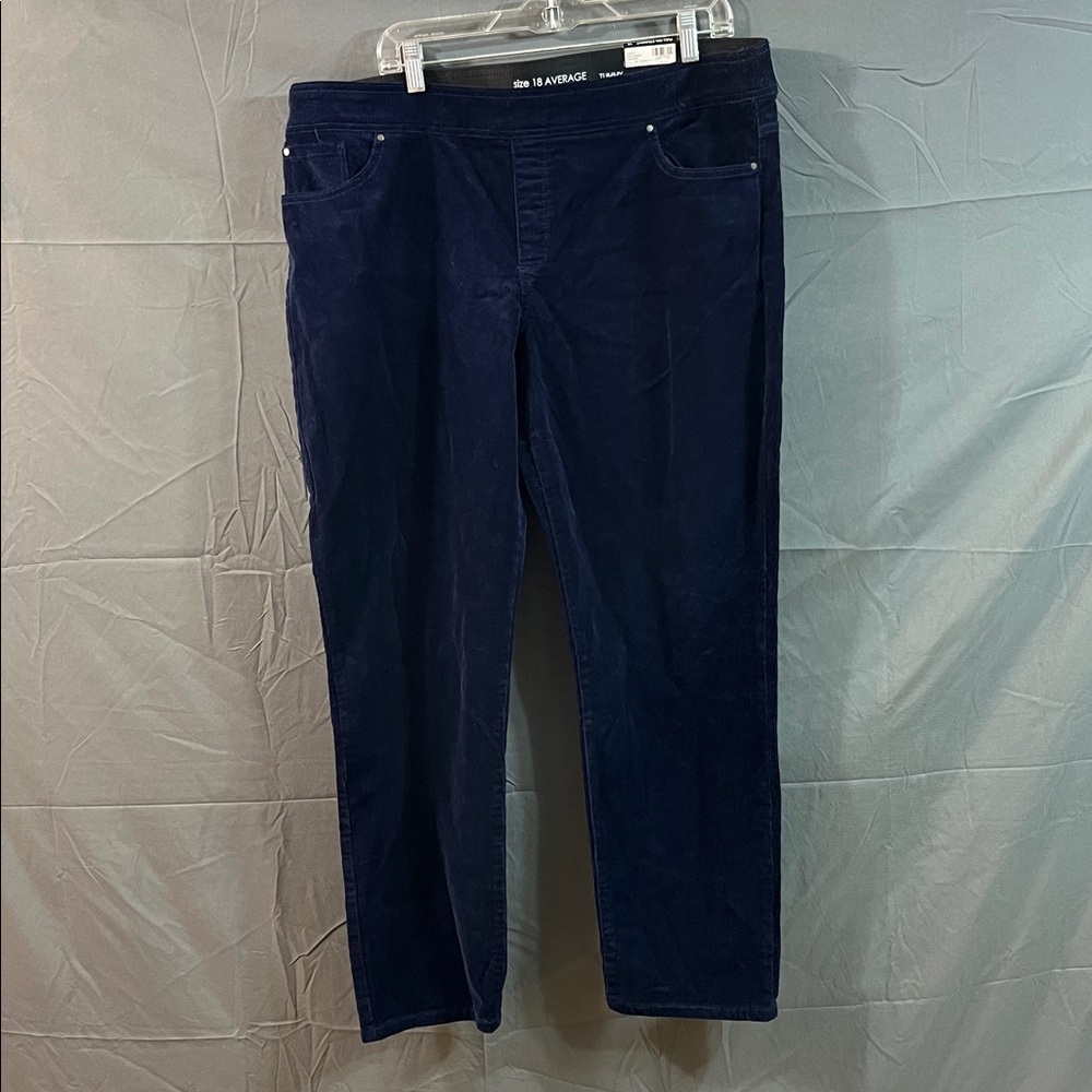 Kim Rogers Women navy blue Corduroy Pull-On Pants size 18 Straight Tummy Control